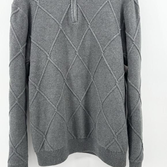 Chaps Men's Quarter Zip Pullover Sweater Argyle Knit  XL Gray Preppy Academia - Picture 3 of 10